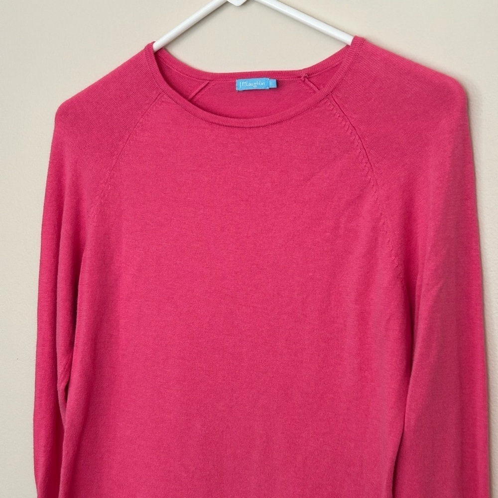 J Mclaughlin XS Jamey Sweater Hot Pink Long Sleeve Knit Cotton Button Crew Prep - Picture 2 of 8
